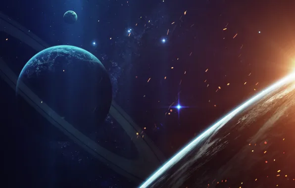 Sunrise, Stars, Planet, Space, Star, Planet, Sparks, Planets