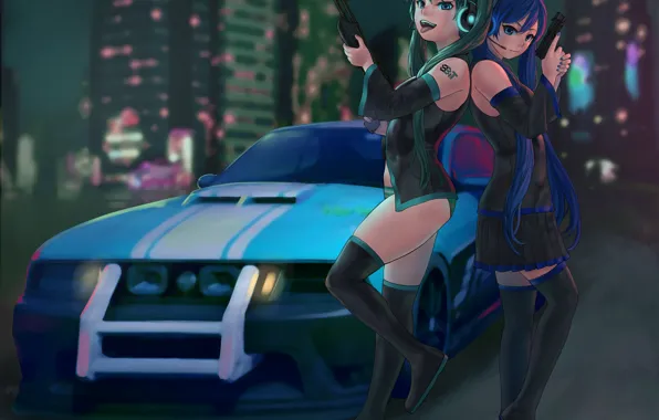 Joy, night, the city, weapons, girls, mood, headphones, car