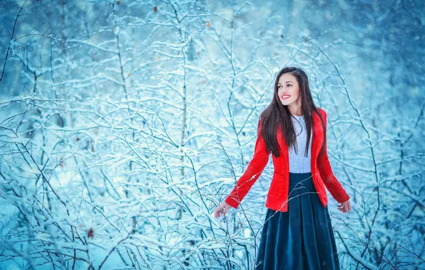 Picture forest, snow, joy, smile