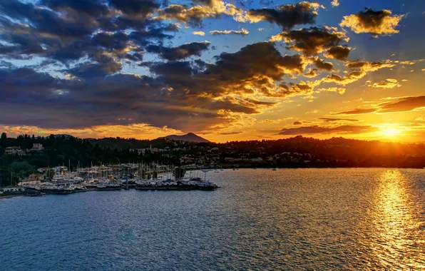 Sunset, nature, home, pier, town, Greece, evening., sunrises