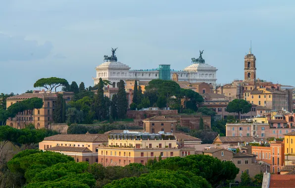 Trees, home, Rome, Italy, panorama, The Vittoriano