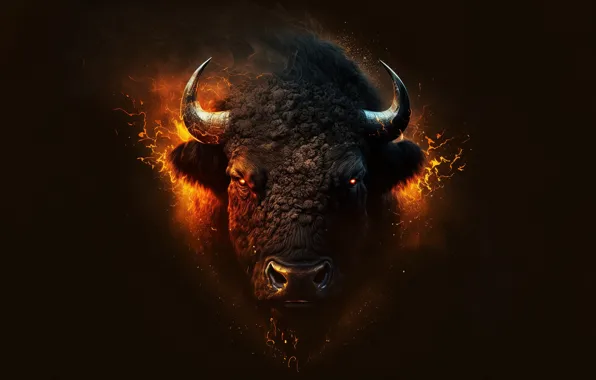 Picture animals, art, Wallpaper, bison, minimalismai