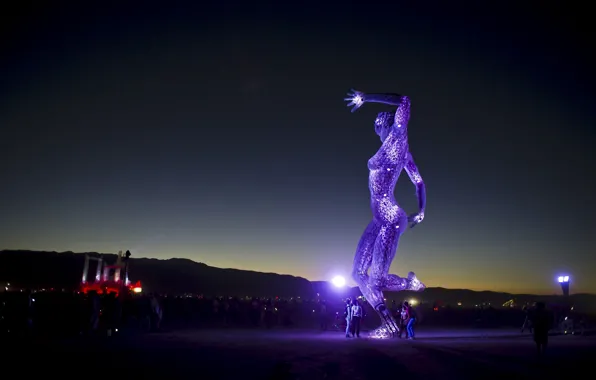 Mountains, night, people, art, USA, Nevada, art, Burning-Man