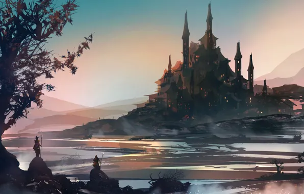 Figure, The city, Castle, Landscape, Art, Landscapes, Digital Art, War