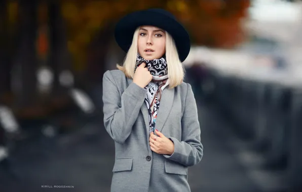 Picture look, pose, background, model, portrait, hat, makeup, scarf