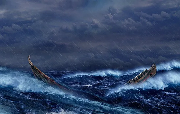 Sea, wave, storm, Boat