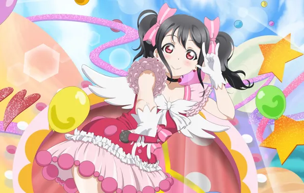 Balls, background, art, girl, microphone, Love Live School Idol Project, Living love