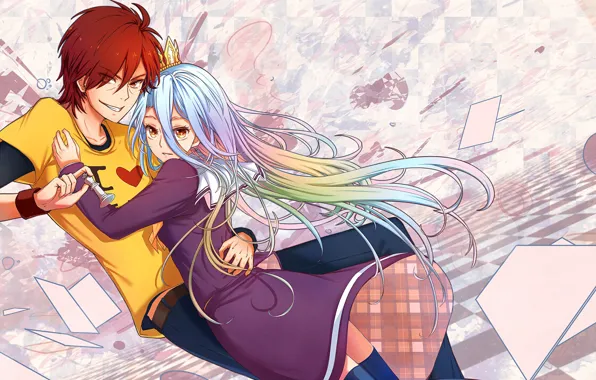Anime, art, hugs, girl, guy, two, No Game No Life, No game no life