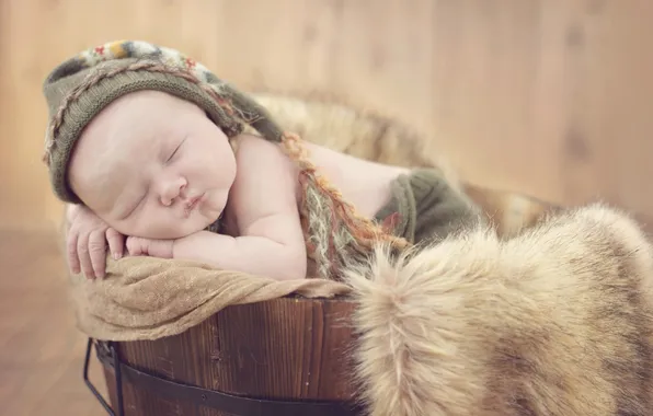 Children, sleeping, fur, cap