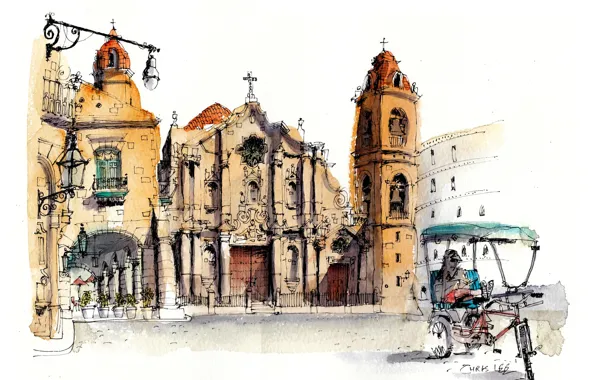 Street, paint, figure, home, Cathedral, Cuba, Havana