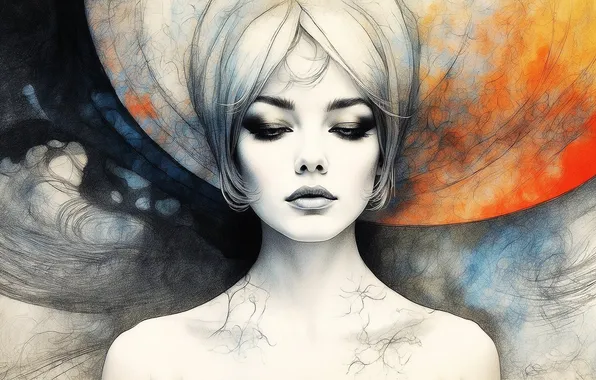 Look, girl, face, portrait, makeup, shoulders, neck, headdress
