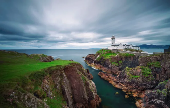 Sea, landscape, nature, rocks, lighthouse, Ireland, Donegal, Fanad Head Lighthouse