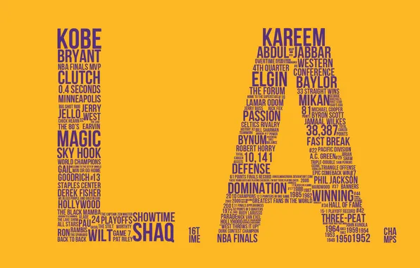 Sports, Kobe Bryant, Los Angeles Lakers, Typography, Yellow background