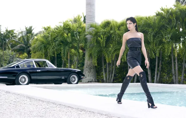 Machine, girl, sexy, pebbles, model, Ferrari, girl, legs