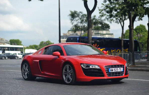 Picture audi, red, street, v10, r8