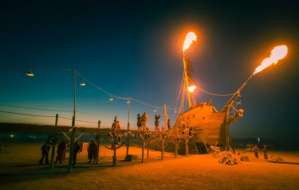 Night, people, ship, art, USA, Nevada, art, Burning-Man