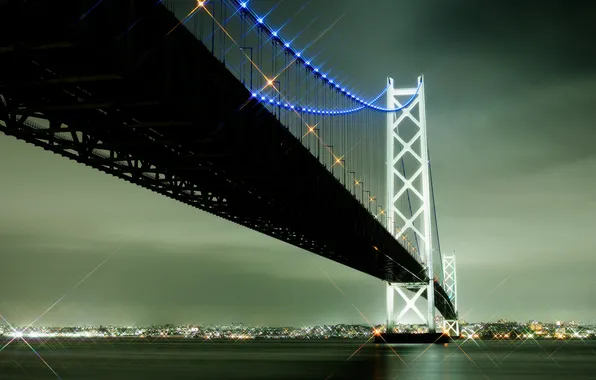 Bridge, the city, lights, Japan, Japan, Akashi-Kaikyo, Akashi Kaikyō Bridge