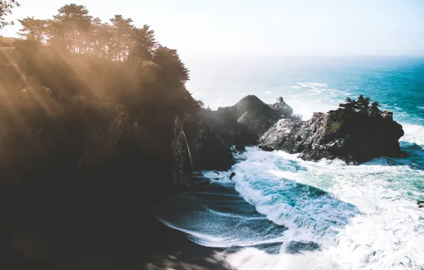 Wave, mountains, the ocean, rocks, surf, United States, Big Sur