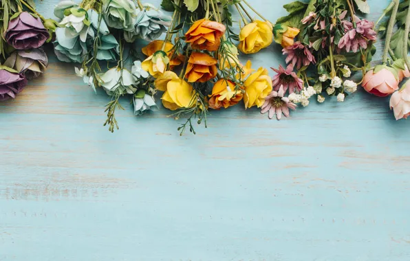 Flowers, background, roses, colorful, buds, wood, flowers, roses