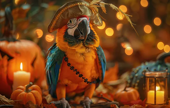 Autumn, lights, pen, holiday, bird, candles, pirate, parrot