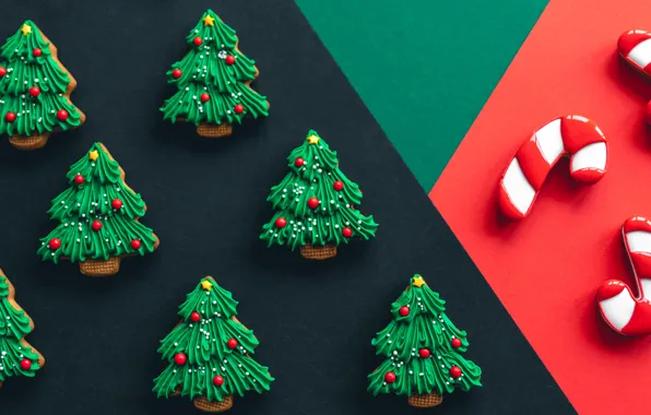 Texture, cookies, Christmas, New year, figures, glaze, Christmas trees, design