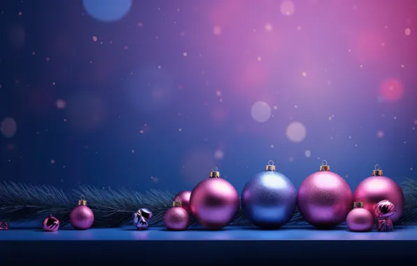 Balls, Christmas, purple, New year, lilac, Christmas decorations, lilac background, AI art
