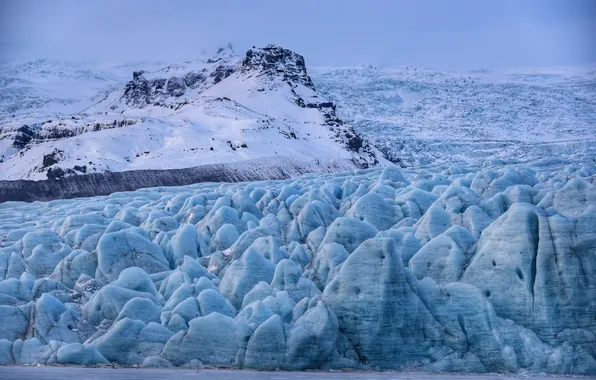 Winter, snow, mountains, nature, rocks, the slopes, ice, glacier