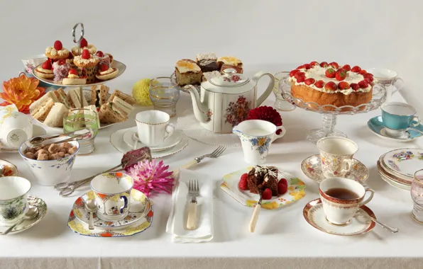 Table, holiday, tea, food, cake, cakes, serving, parties