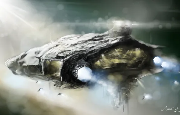 Space, nebula, ship, art, fighters