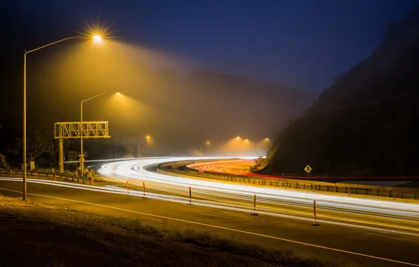 Road, night, the city