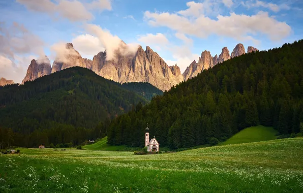 Mountains, Alps, Church