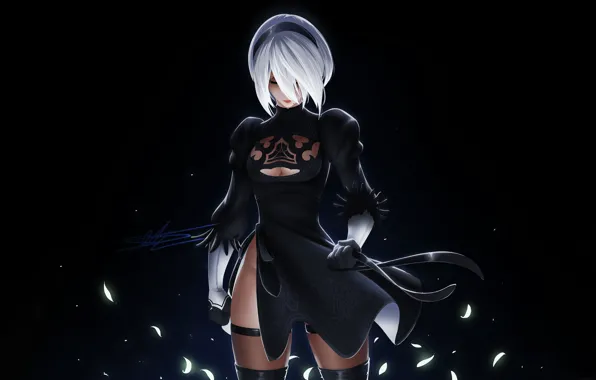 Girl, Minimalism, Figure, Sword, Android, Art, Nier, Illustration
