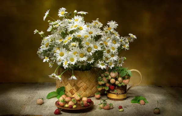 Wallpaper flowers, berries, bouquet, strawberry, still life