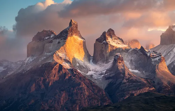 Picture wallpaper, Clouds, Sky, Rocks, Peak, The mountains