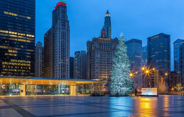 Lights, building, new year, home, Christmas, skyscrapers, the evening, area