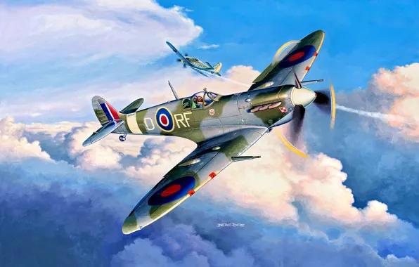 Picture fighter, British, aircraft, painting, Supermarine, Royal Air Force, WWII, Fw.190A