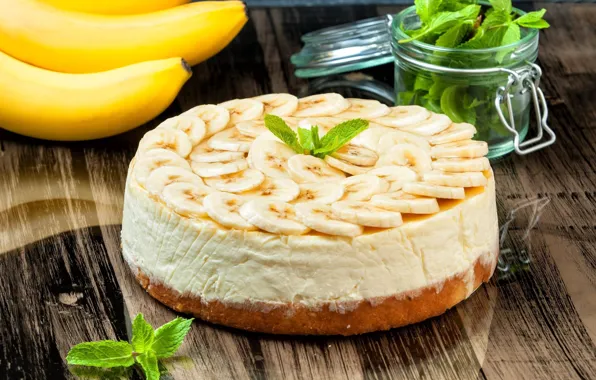 Picture bananas, cake, mint, cream