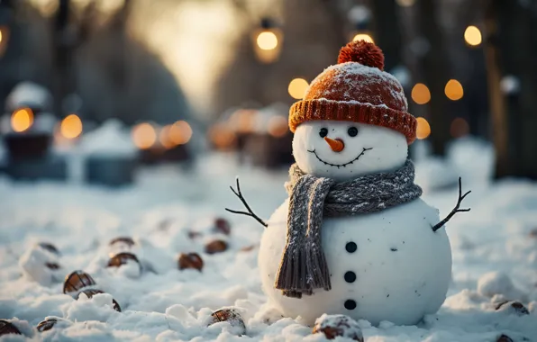 Winter, snow, New Year, Christmas, snowman, happy, Christmas, winter
