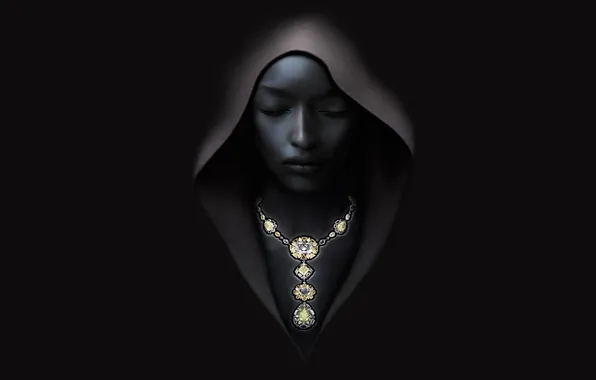 Picture girl, dark, necklace, hood, hoodie