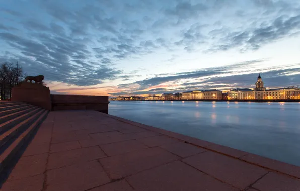 The evening, Peter, River, Promenade, Saint Petersburg, Russia, SPb, Neva