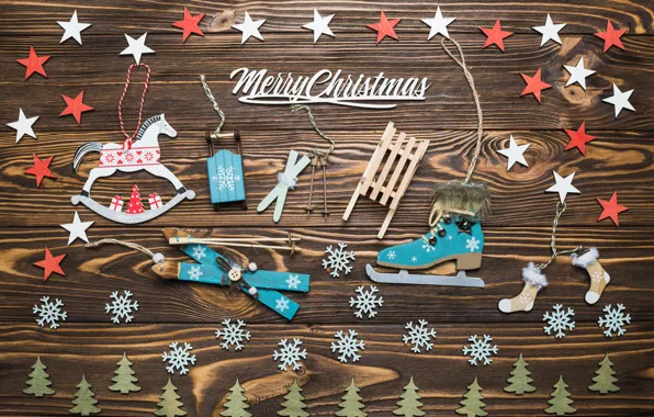 Snowflakes, holiday, new year, Christmas, sled, stars, decor, horse children's