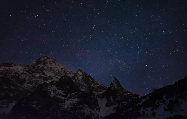 Picture winter, the sky, snow, mountains, night, nature, rocks, stars