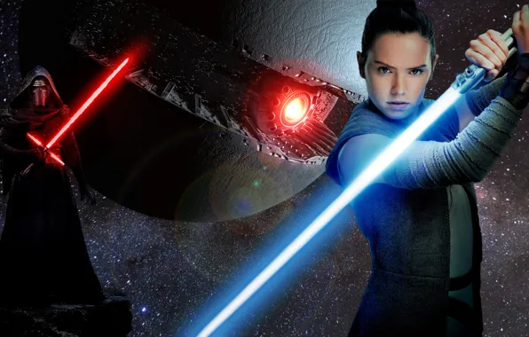 Girl, space, villain, Star wars, guy, two, lightsaber, lightsabers