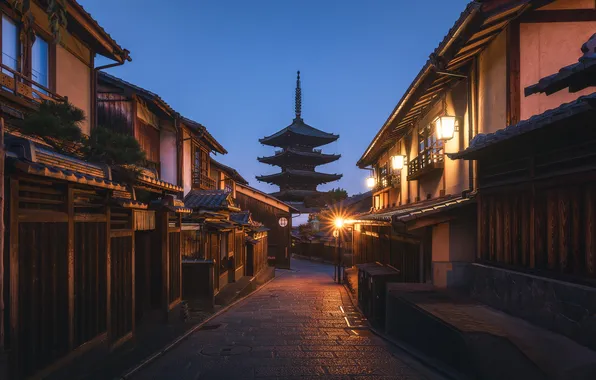 Picture tower, home, the evening, Japan, lights, pagoda, Japan, Kyoto