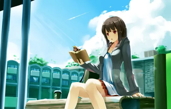 Book, girl, Anime, kyaro54, kyaro, bird.