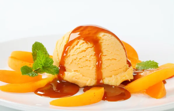 Fresh, food, fruit, frozen, dessert, bowl, dish, caramel