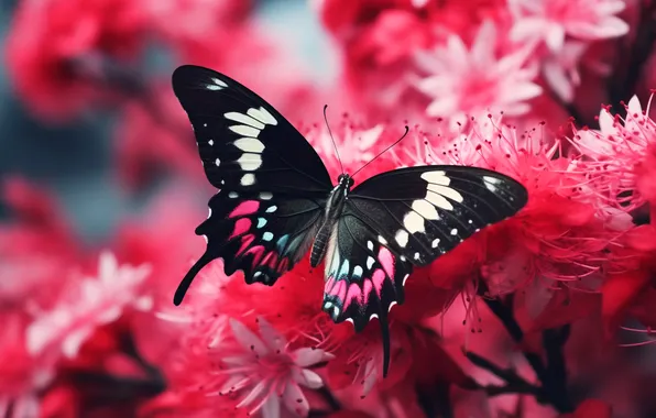 Flowers, wings, Butterfly, beautiful, closeup, generated by AI