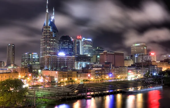 Building, night city, promenade, Tennessee, Nashville
