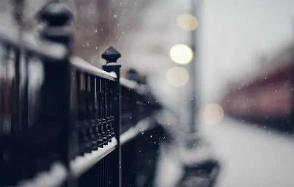 Picture winter, snow, the city, the fence, bokeh