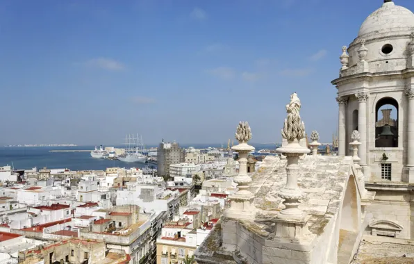 Sea, Cathedral, architecture, Spain, Cadiz, Cathedral of the Holy cross